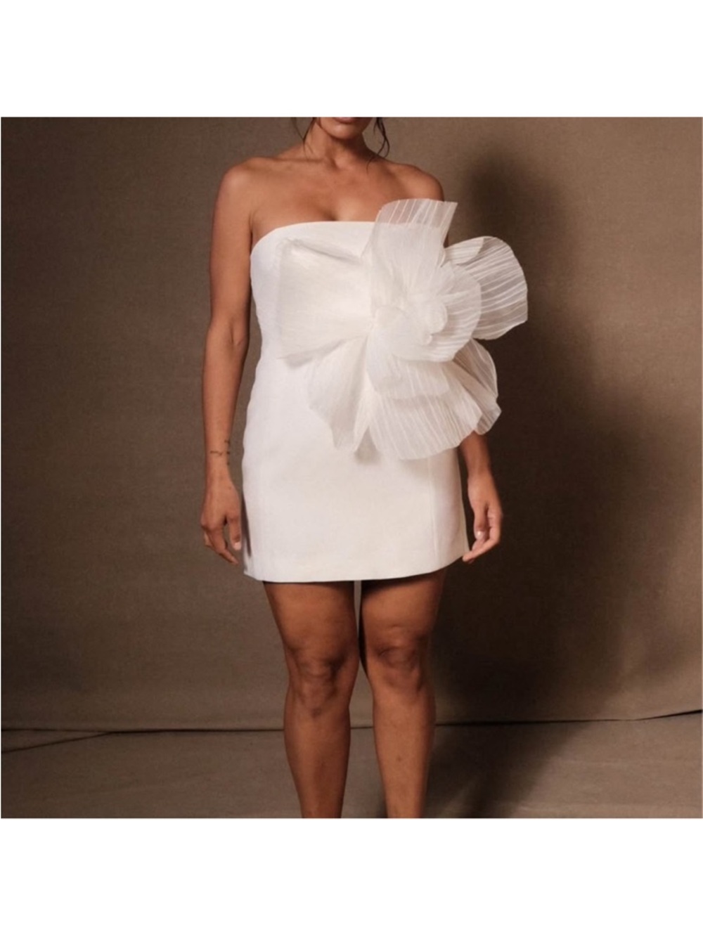 Meshki White Strapless Mini Dress with Dramatic Tulle Detail - Picture 3 of 3